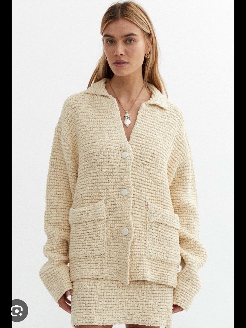 Cream Knit Button-Front Jacket